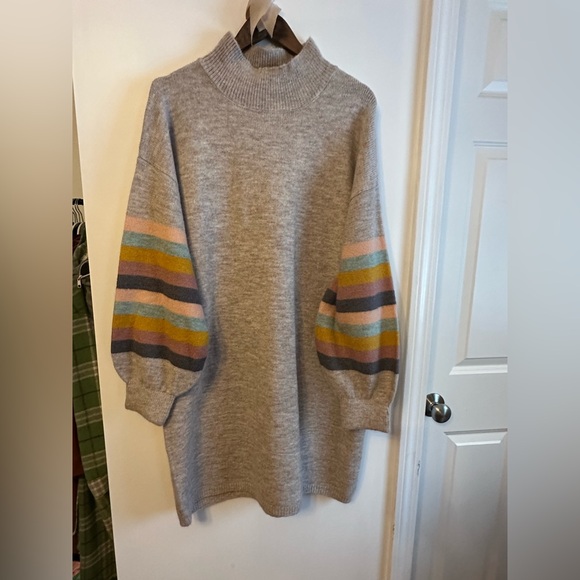 Pink Lily Multicolor Striped Sleeve mock Turtleneck Sweater dress NWOT - Picture 2 of 5